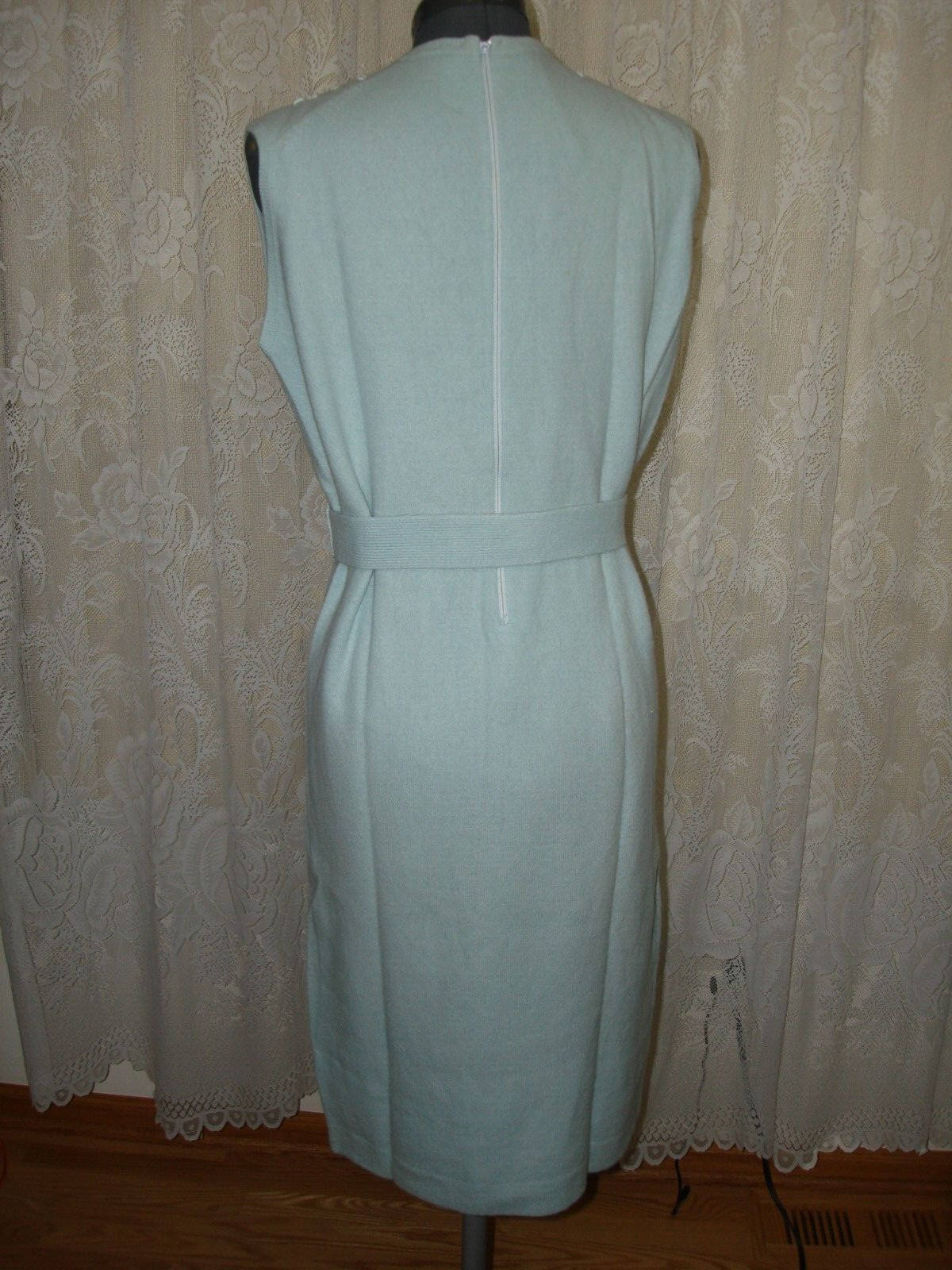 Vtg 50s Prince Beautiful Unique Set Dress Sweater Ice Baby Blue White Beaded M
