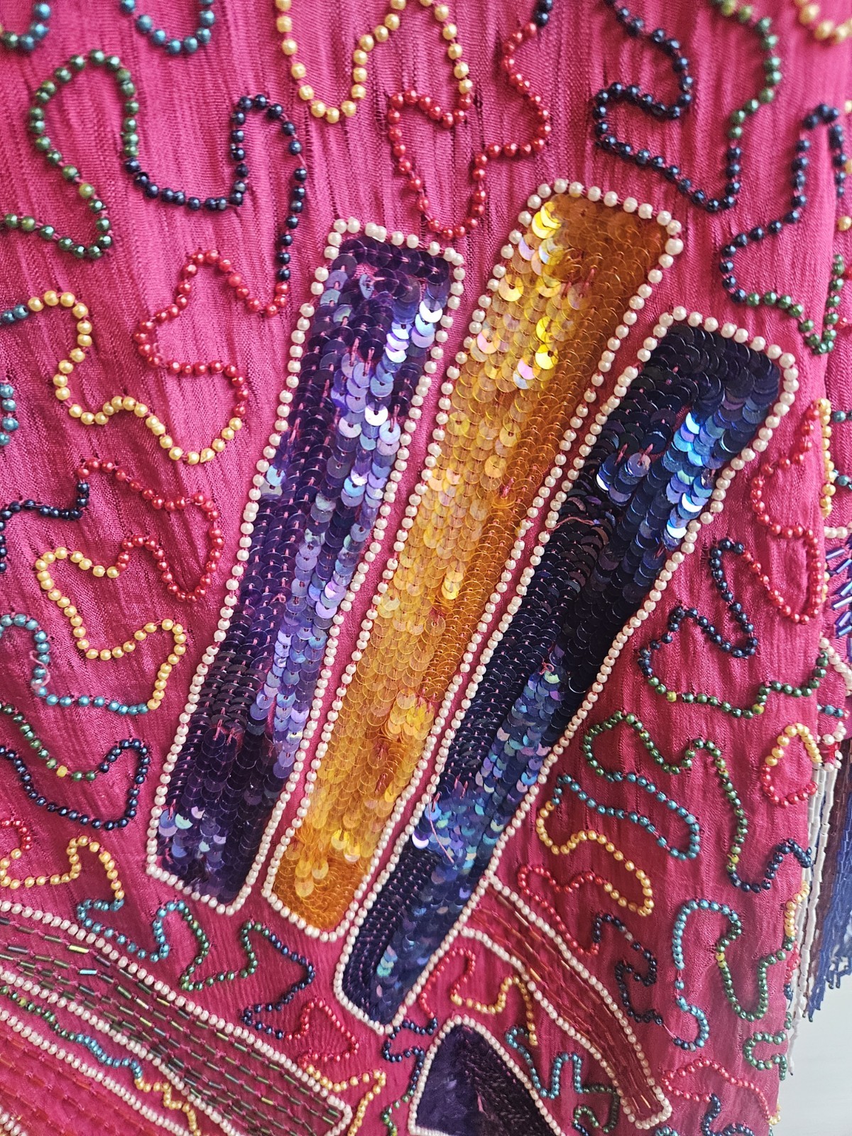 Vintage 80s Flapper 100% Silk Funky Beaded Whimsical Retro Large Sequin Dress