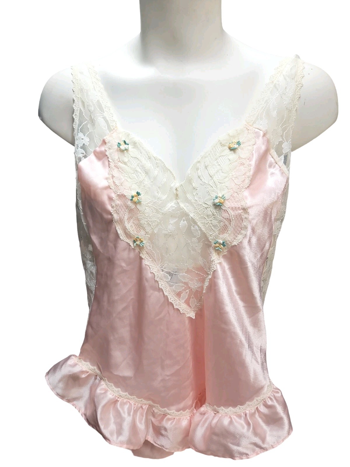 Samye Teddy Womens Medium Pink Satin Lingerie VTG Lace USA Romantic Valentines