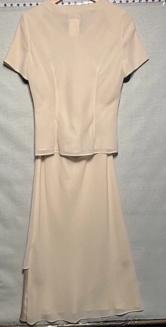 Jolibel Petite Skirt Suit Set Size 2 Beige Satin Vintage 90s