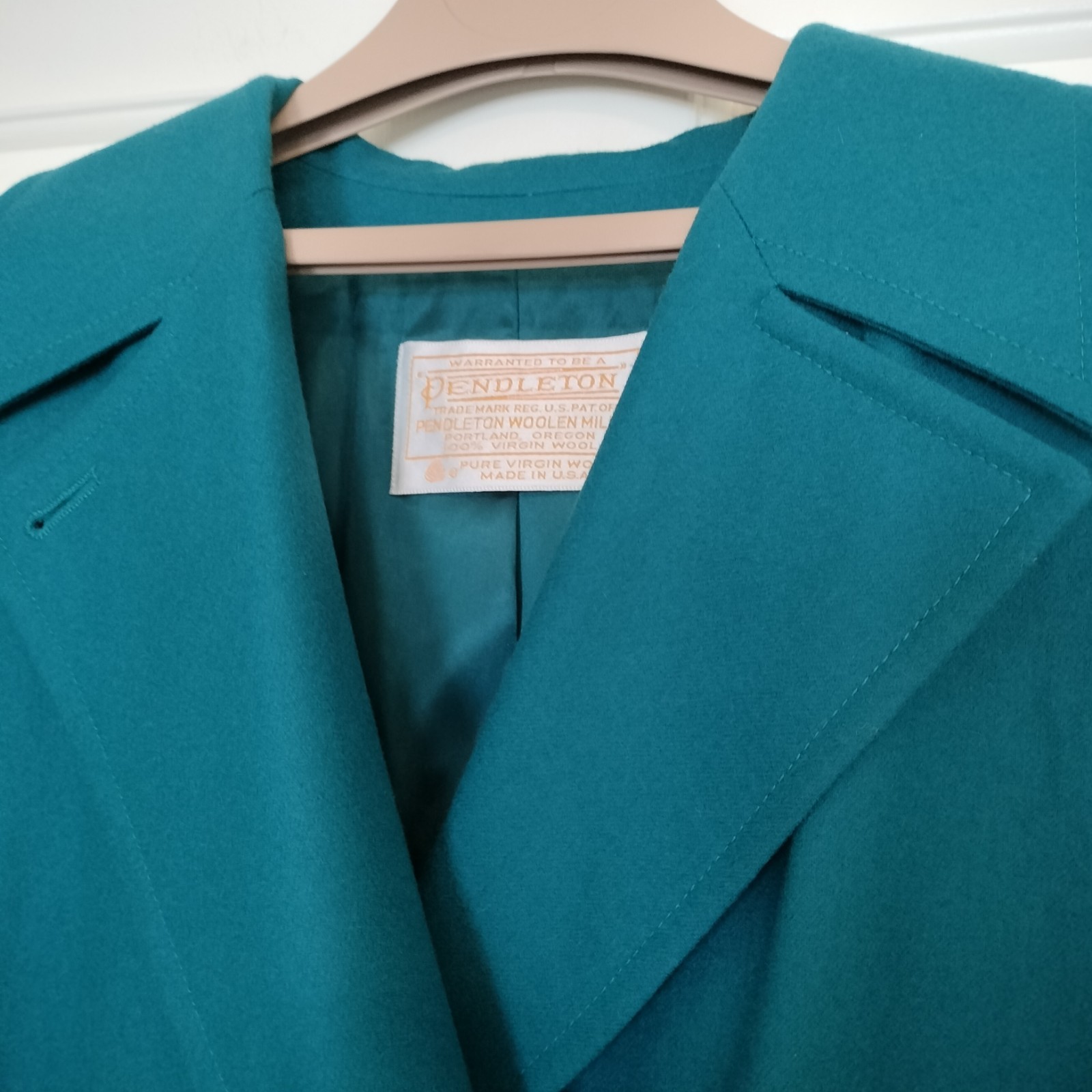 Vintage 1970s Pendleton Virgin Wool Lined Teal Trench Coat Women’s 16