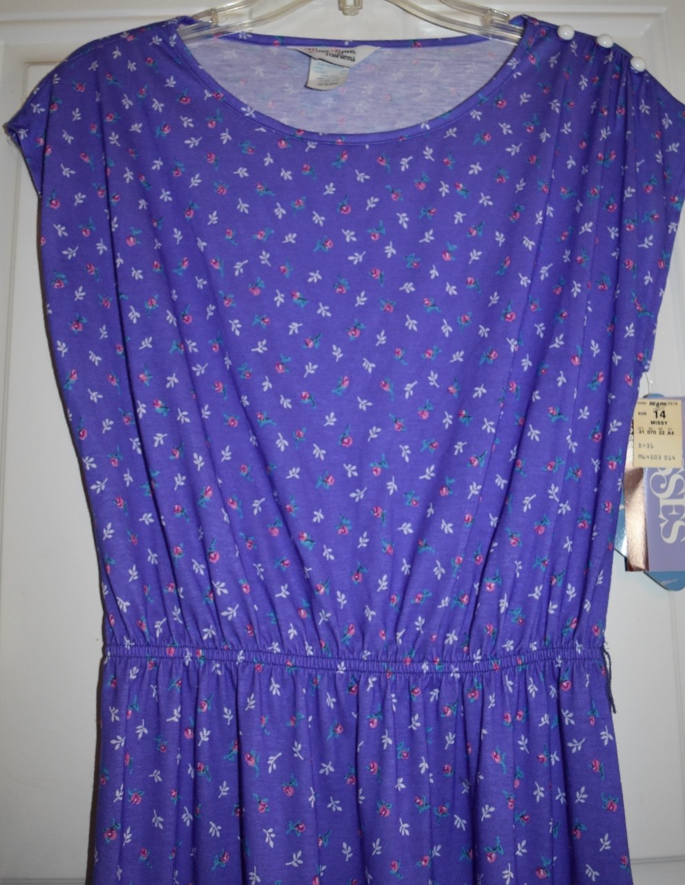 VTG NOS Womens Dress Purple Floral Union Label USA Sears See Measurements 14