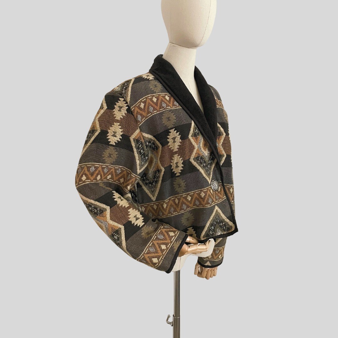 Vintage 90s Jacket Oversized New Identity Black Brown Cream Native American