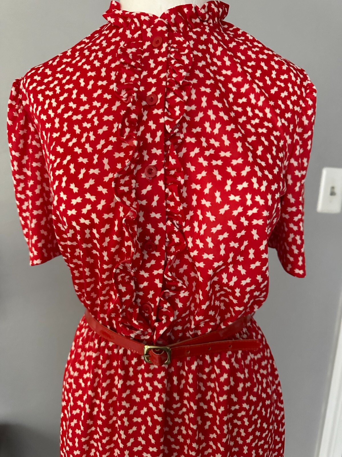 Vintage Sears the Fashion Place Red & White Ruffle Front Dress Sz 10P