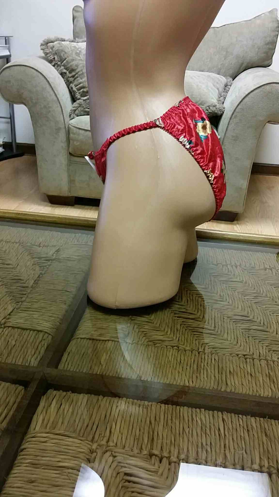 Satin String Bikini Panties, Red With Roses, Size 7, EGO, Compare to Joe Boxer