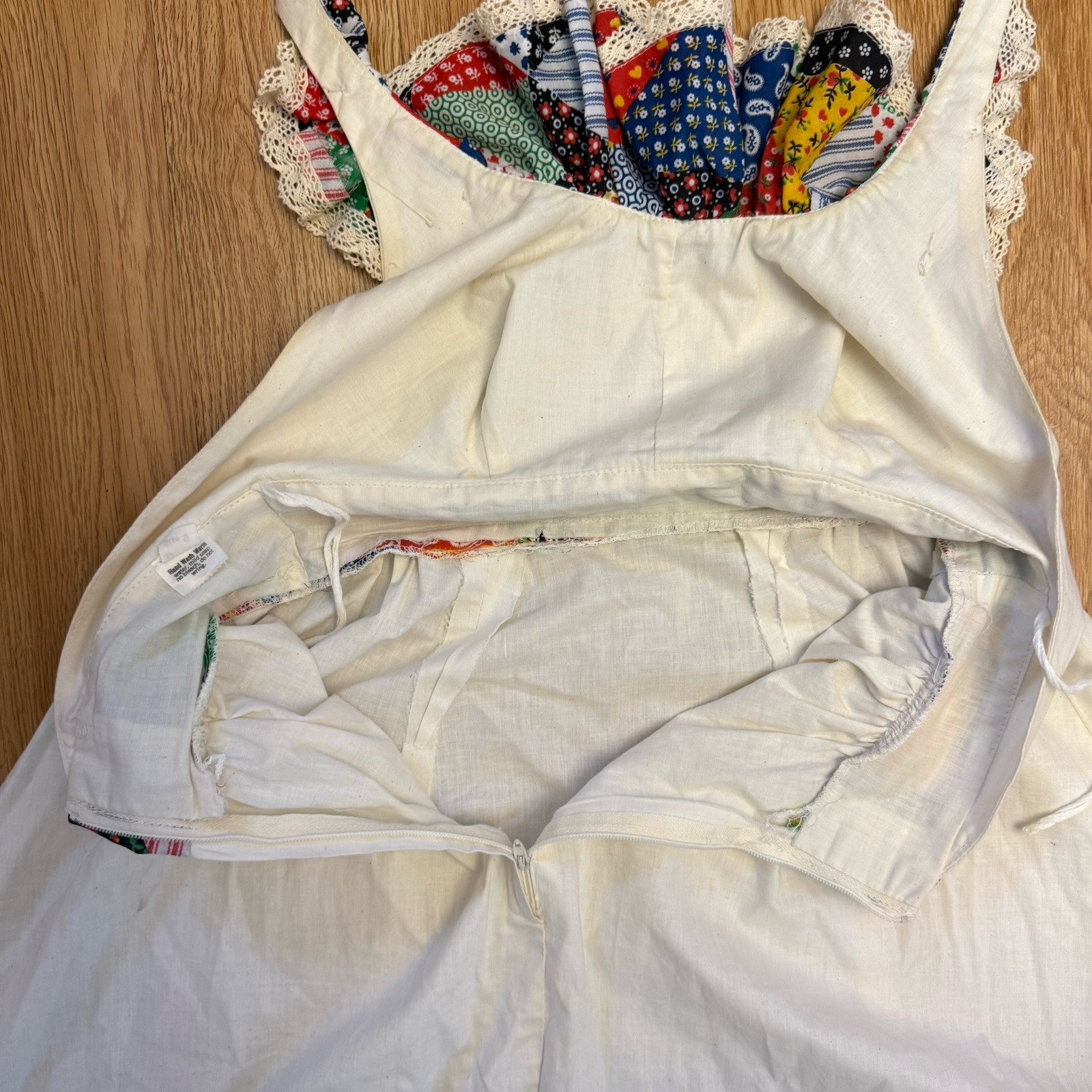 Vintage 70s Patchwork Prairie Halter Dress Size 9 XS Cottagecore Maxi Ruffle