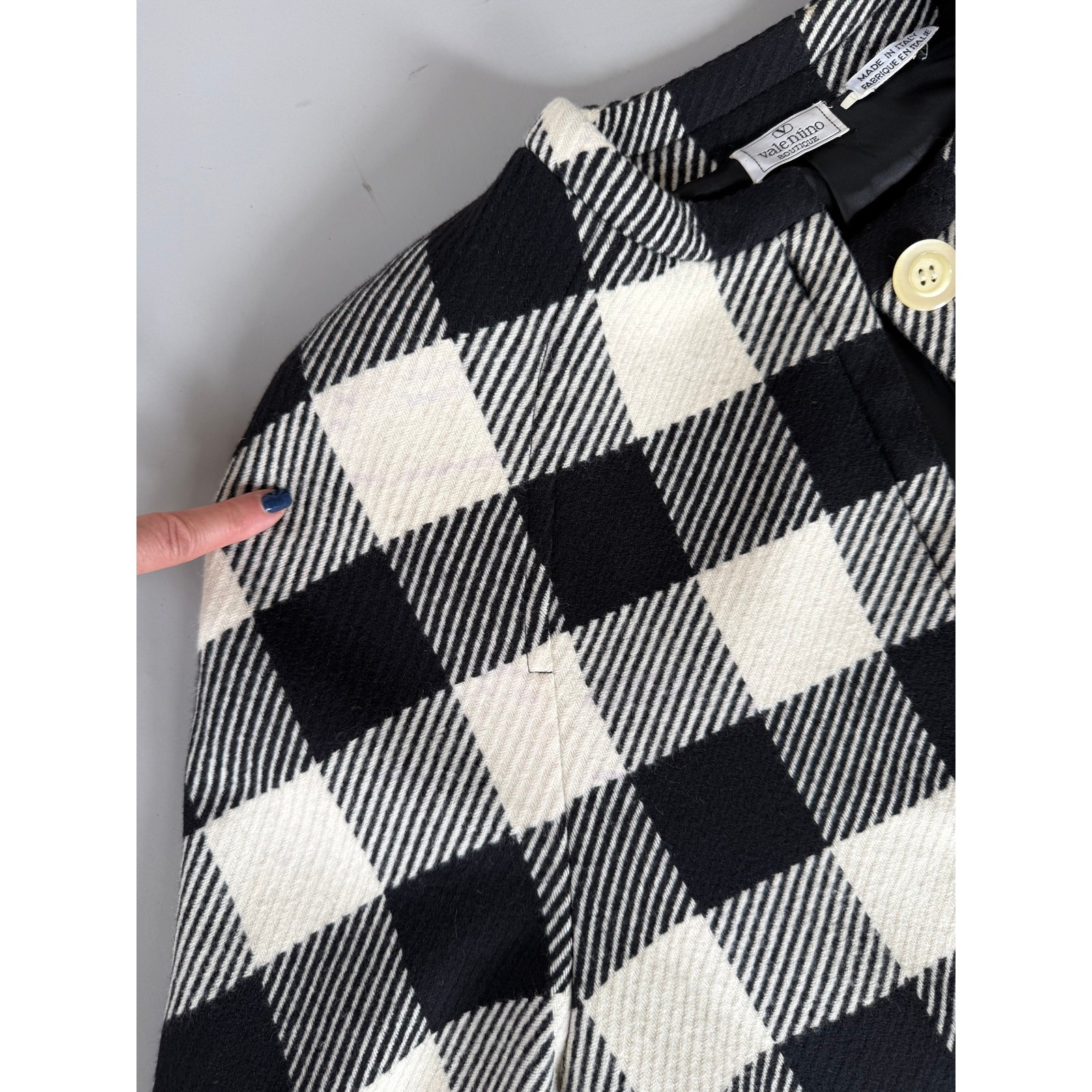80s Valentino Swing Coat Black & White Check Oversized Shoulder Pads Power Suit