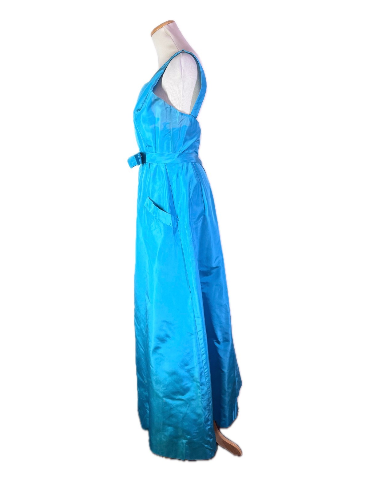 Vintage 50s Henri Bendel Young Timers Sleeveless Blue-Green Gown Pockets *Flaws