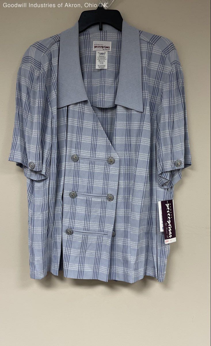 NWT Vintage 90s Perceptions Women’s Blue Plaid Double Breasted Pantsuit Sz 20