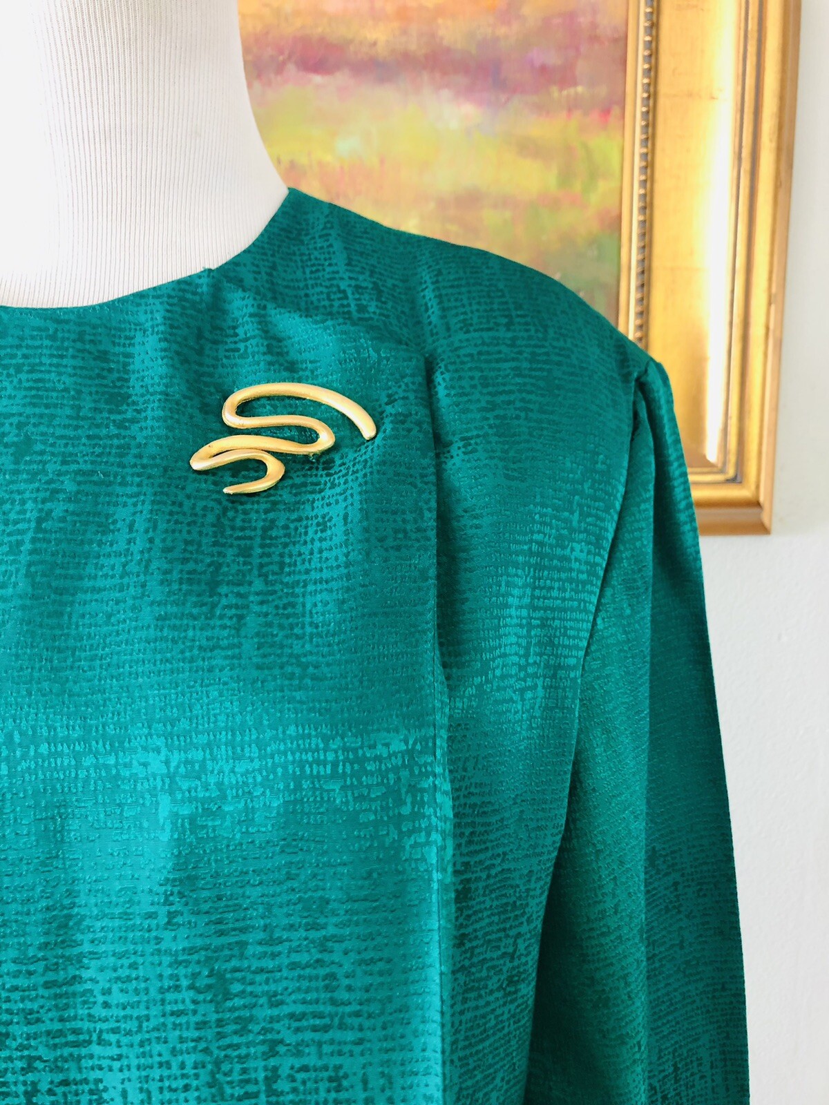 VTG Adrianna Papell Safe Silk Silk Blend Emerald Green Dress Size 8