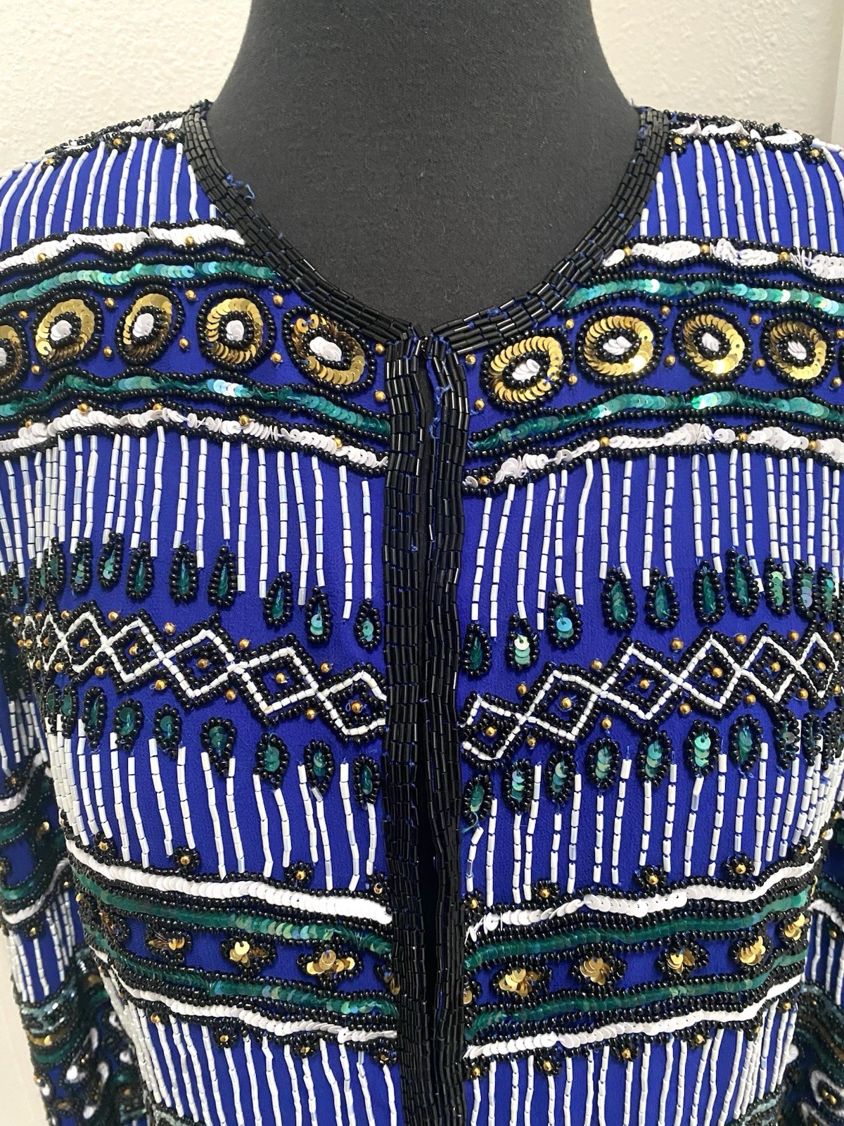 Stunning Vintage Beaded Blue Silk Jacket Niteline by Della Roufogali