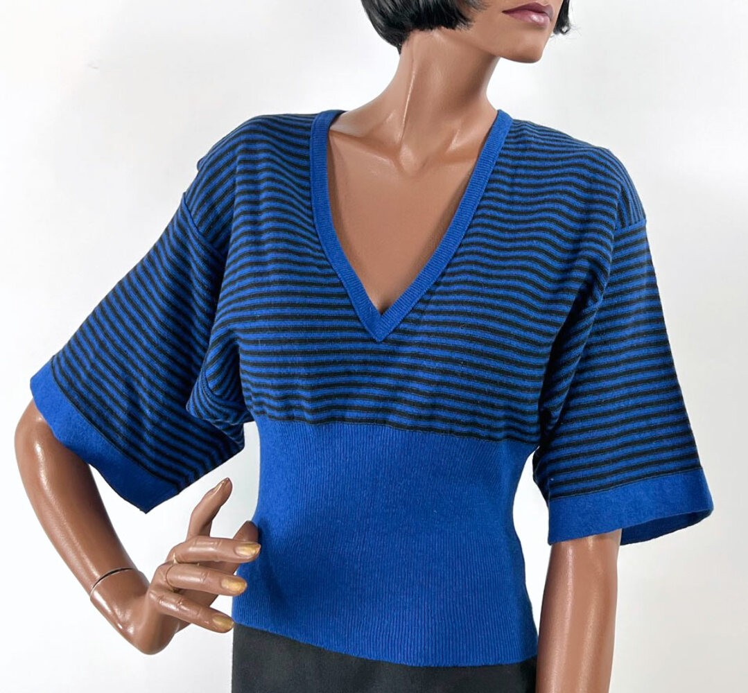 80s Striped Sweater Vintage Cropped Women’s Pullover Sonia Rykiel Italian Knit