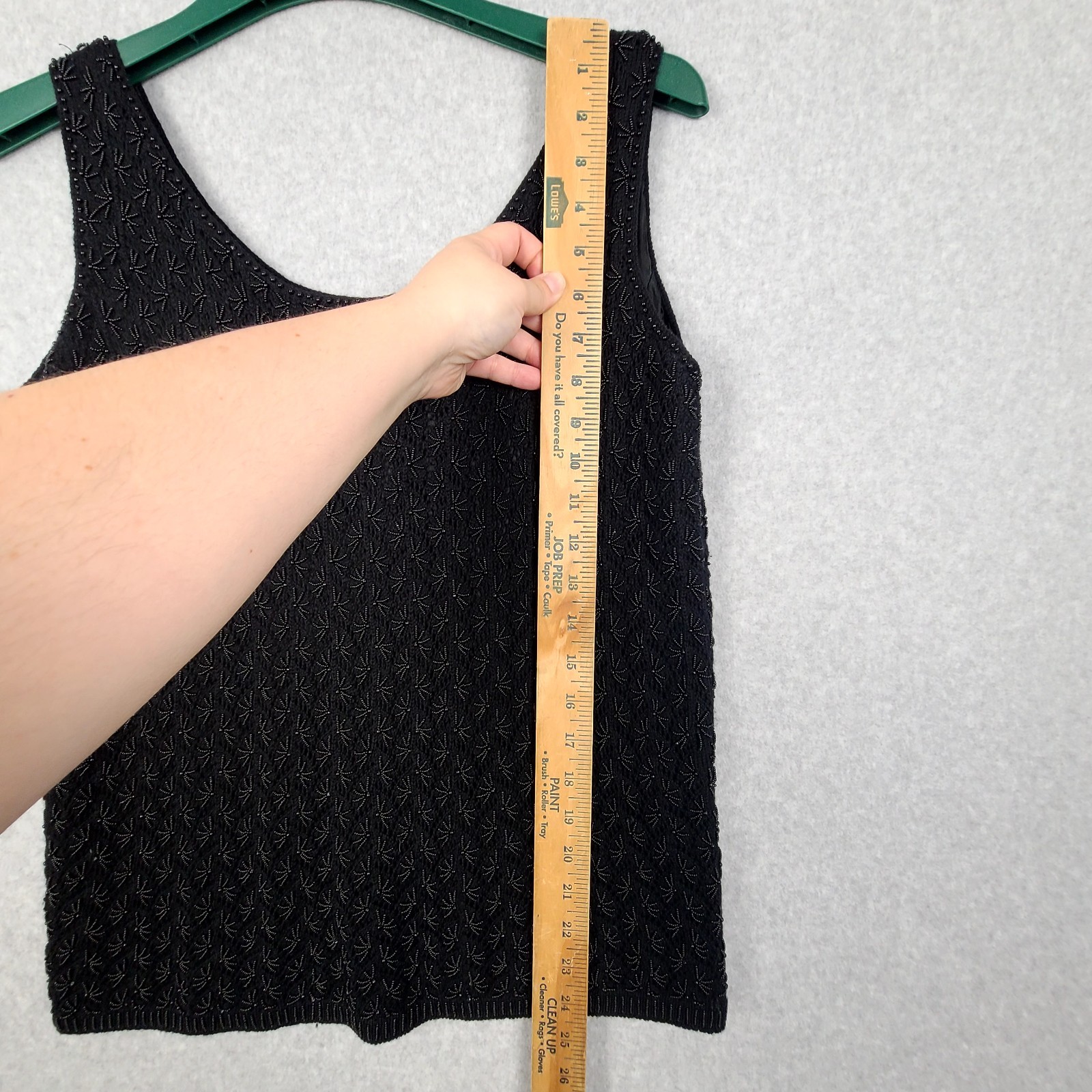 Vintage 1950s Cyn Les Hand Beaded Black Sequin Wool Tank Top Sweater Size 40″/L?
