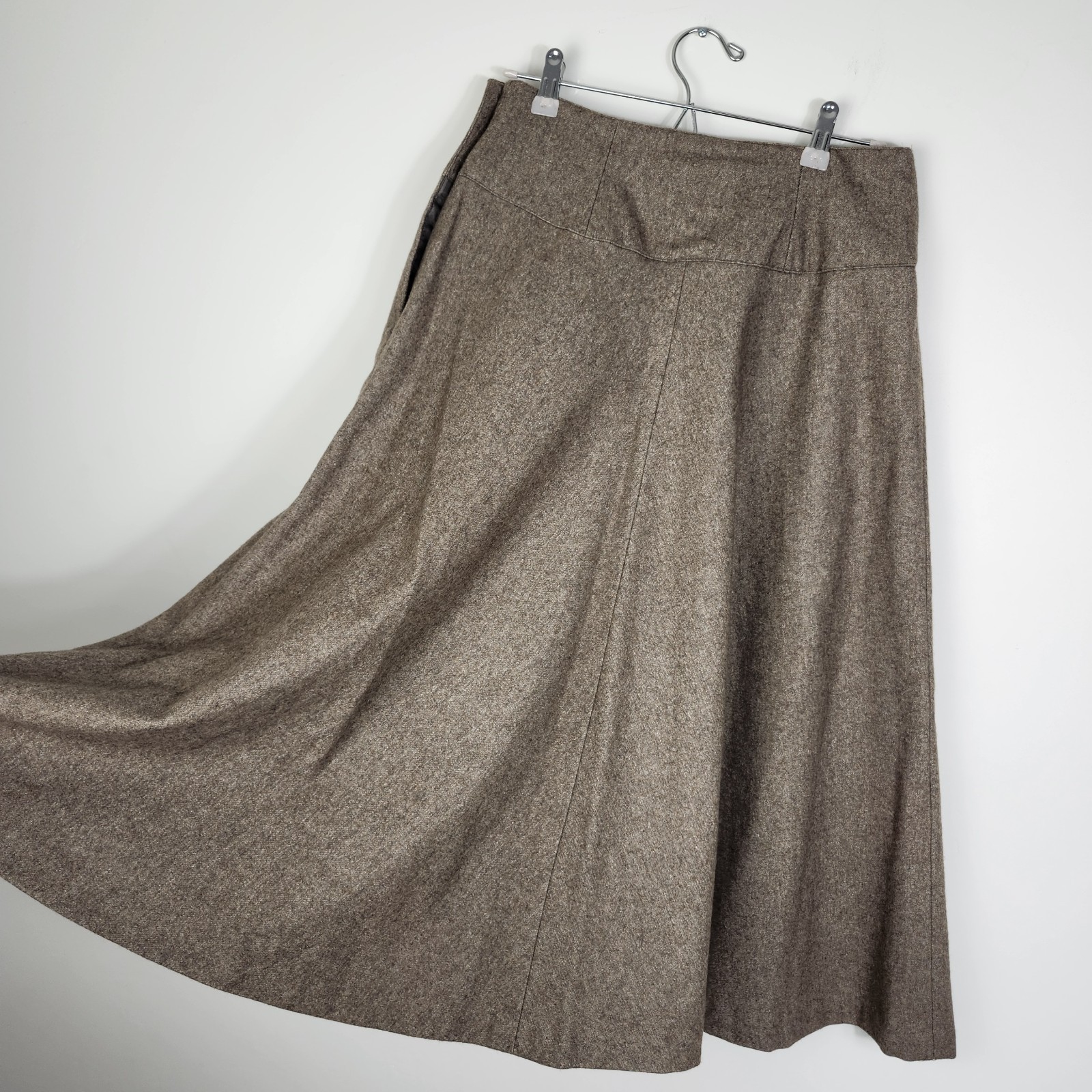 Vintage 70s 80s Wool Blend A-Line Midi Skirt Brown Heather Academic Tweed”