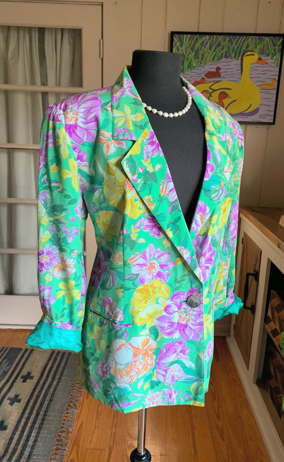 Vintage 70’s Couture J.Tiktiner Silk Floral Blazer 12-14 Made in France