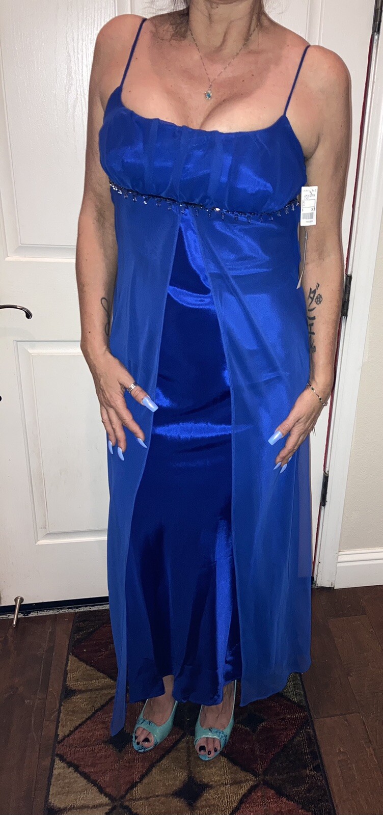 Steppin Out Vintage Sapphire Blue Evening Dress. Size 9-10 NWT
