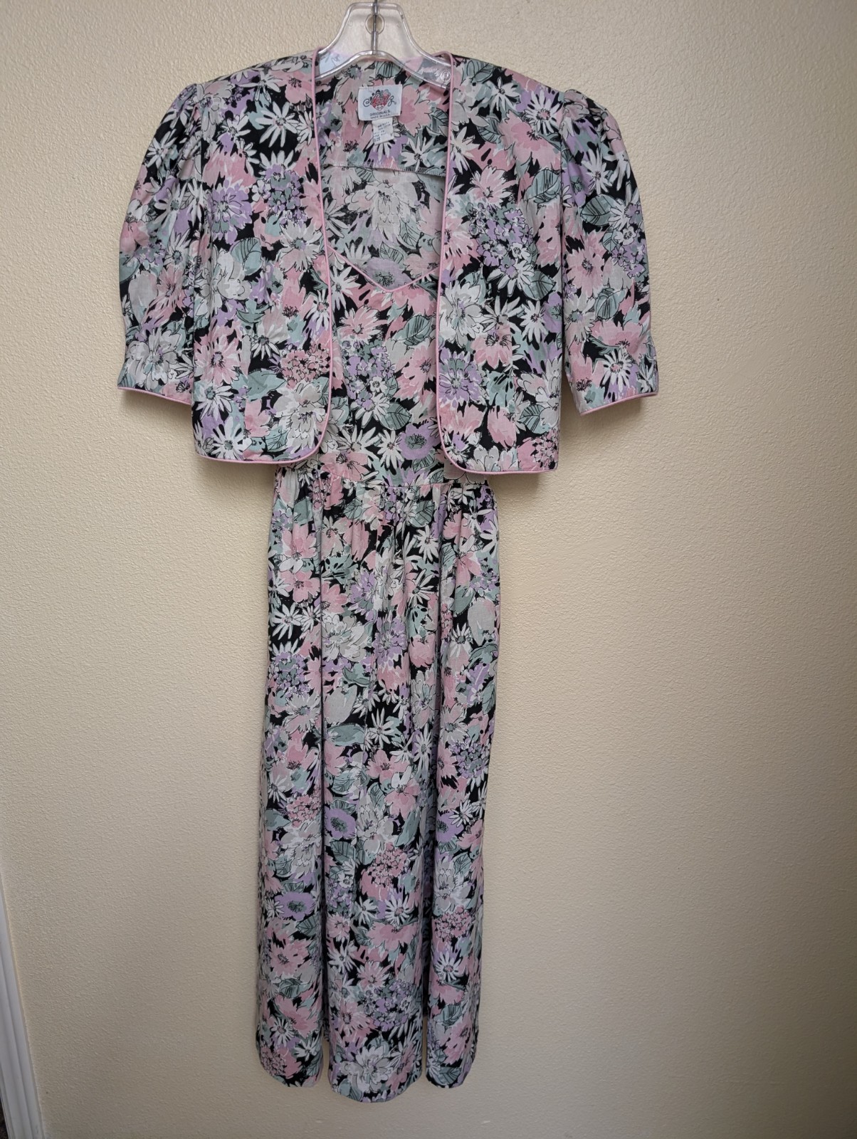 VTG Lang Originals Romantic Floral Sun Dress Jacket Sweat heart Neckline USA