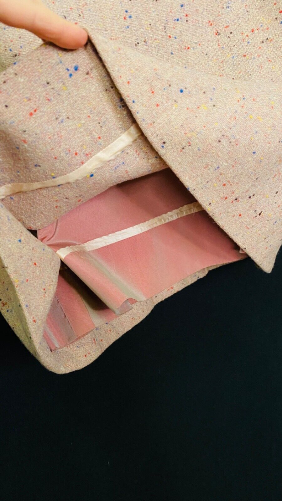 Vintage 1950s mauve wool jacket, long pink rainbow flecked swing coat pin up S