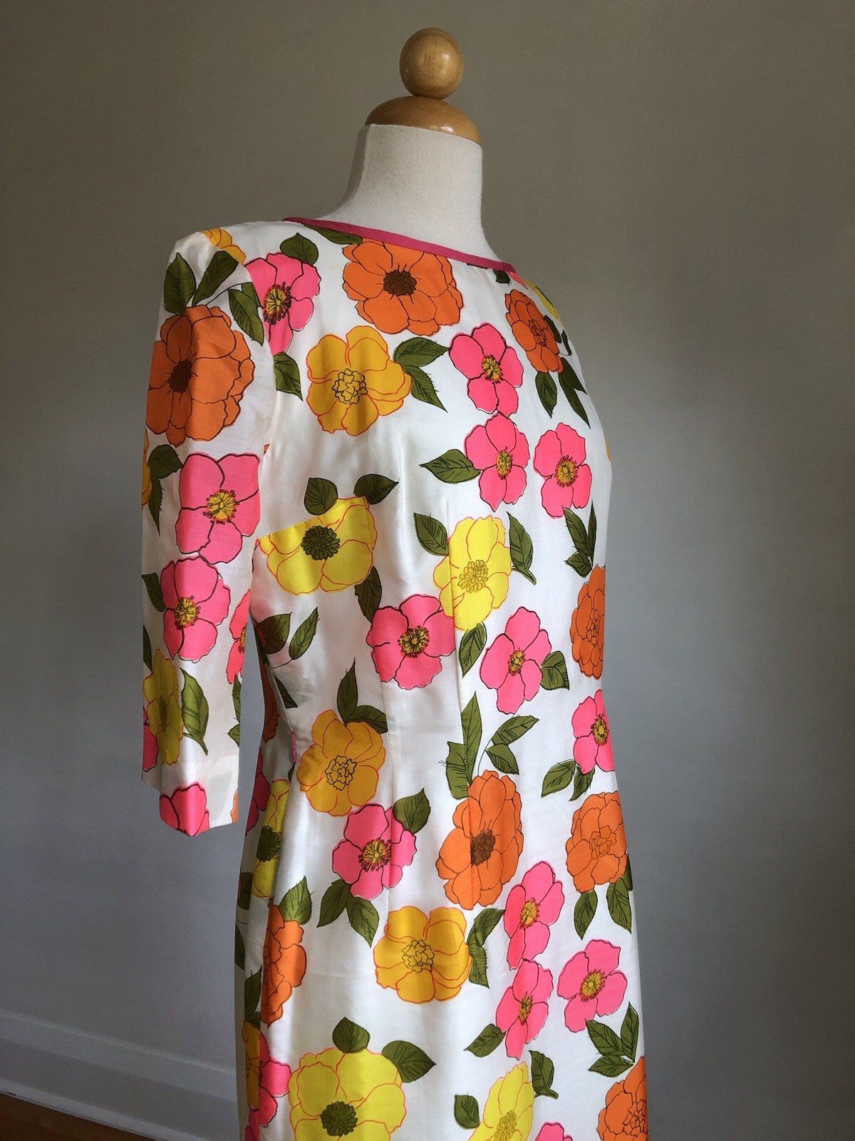 STUNNINGVTG EDITH FLAGG Floral 100% Silk Knee-length Sheath Dress SZ 12