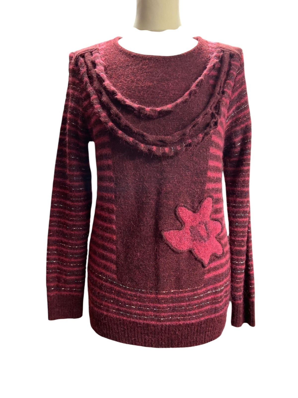 Vintage Red Hand Knit Women’s Sweater | Cozy Long Sleeve Pullover | Size S/M