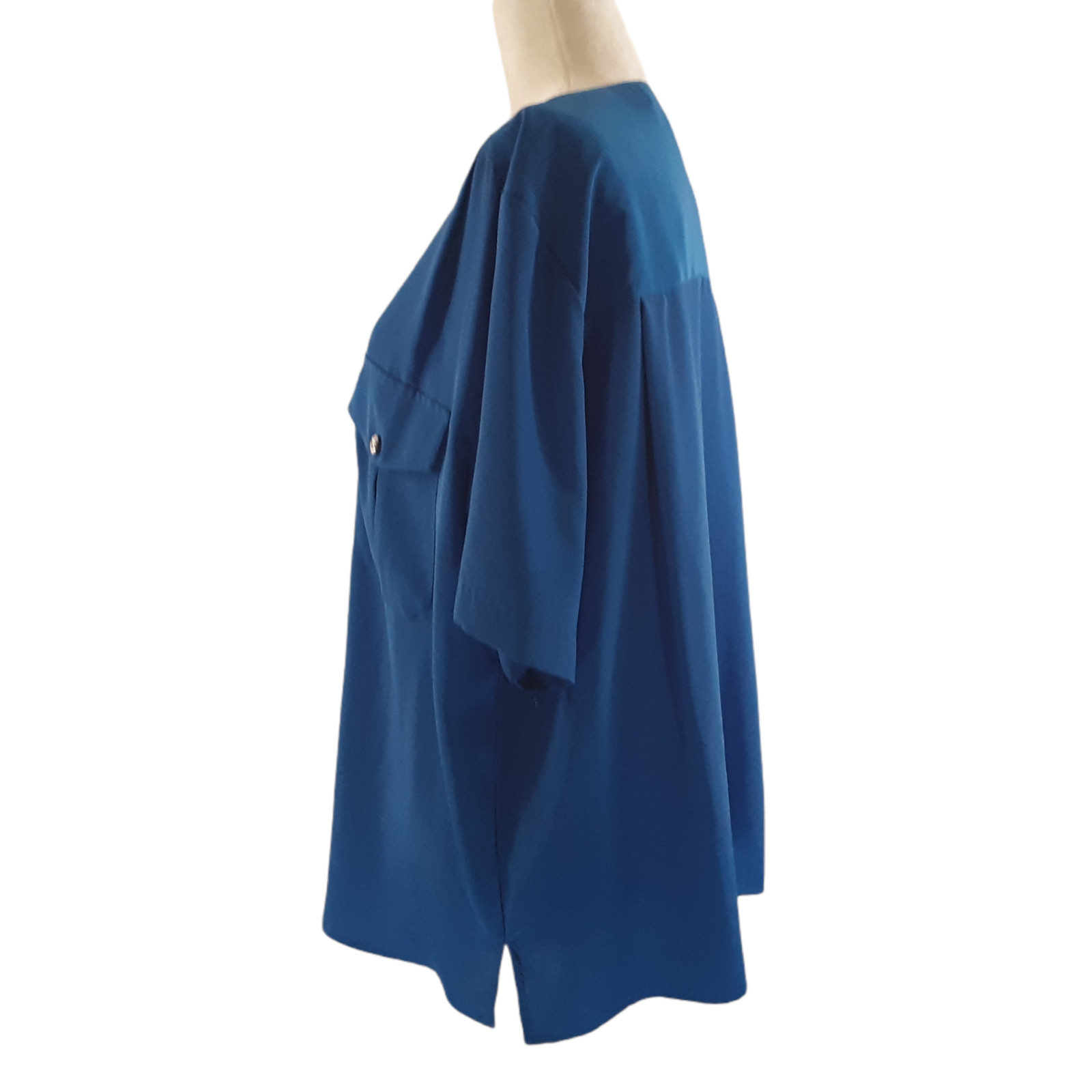 Ship 'N Shore Career Dress Blouse Top Size 14 Blue Classic Metal Buttons Pockets