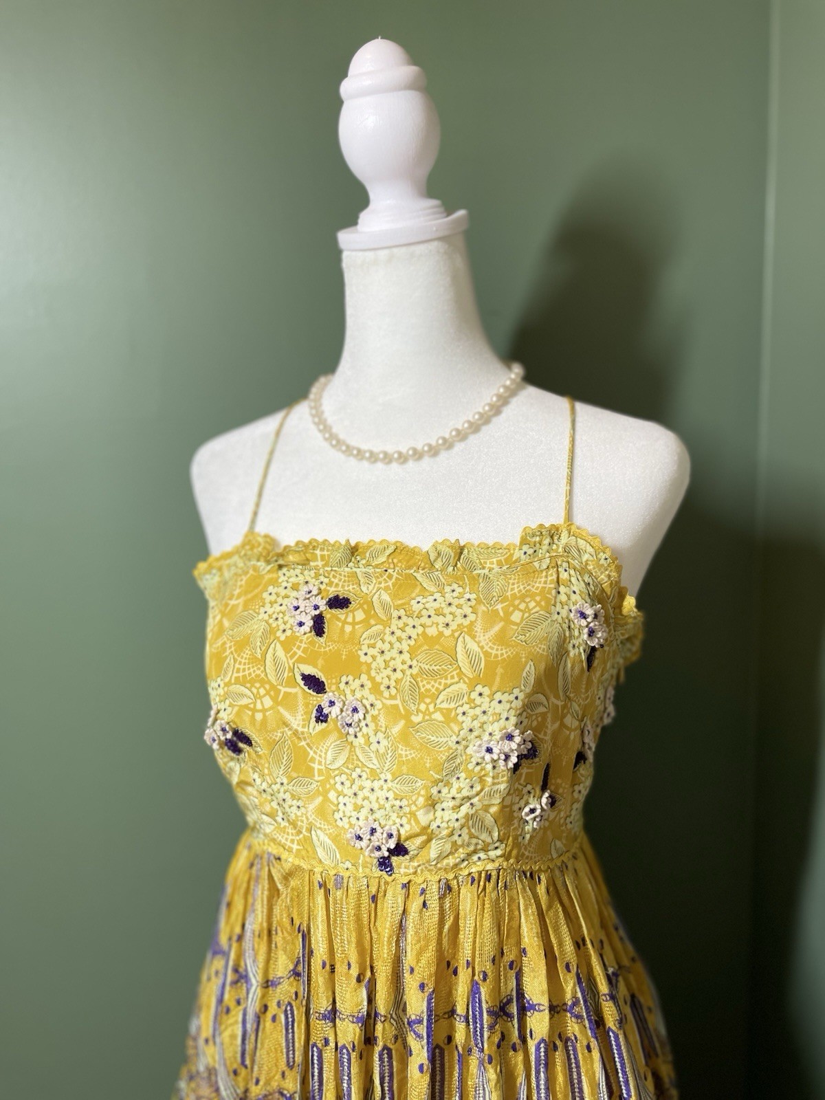 Bhanuni by Jyoti Vintage 2000s Yellow Purple Maxi Dress Size 4 Boho Crinkle Silk