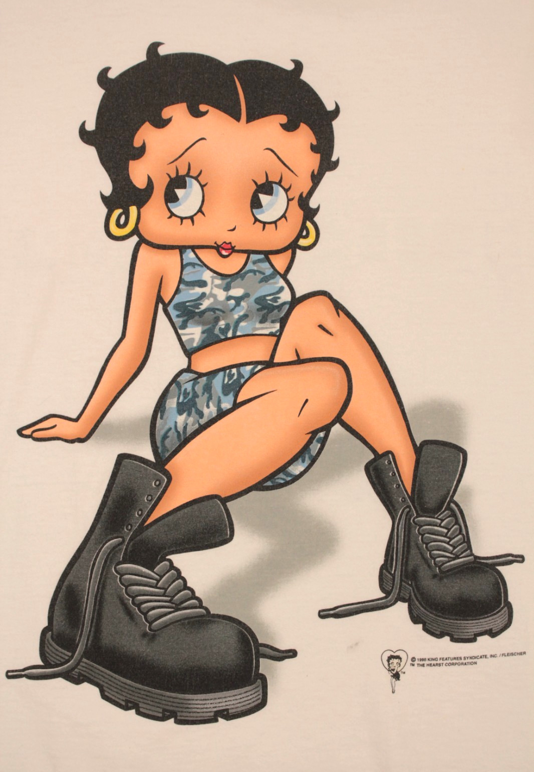 VTG Women’s 90s White Betty Boop Military / Camo Girl T Shirt / Tee Sz M 1990s