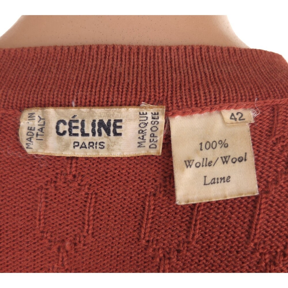 Vintage 80s 90s Celine Paris Sweater Vest Size 42 M Orange Logo Chainlink Knit