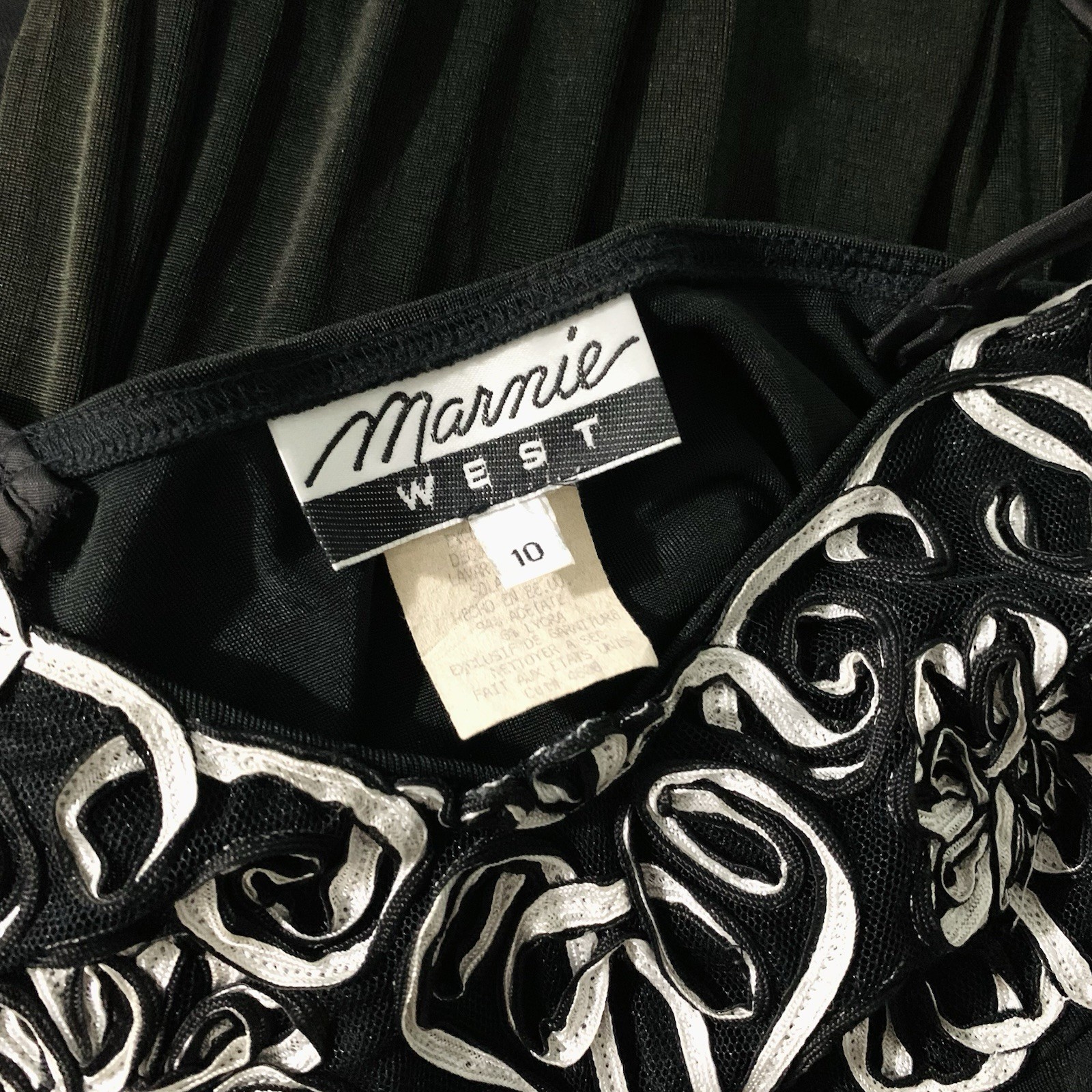 VTG 90s Marnie West Black White Soutache Formal Evening Gown Dress Sz 10 Elegant