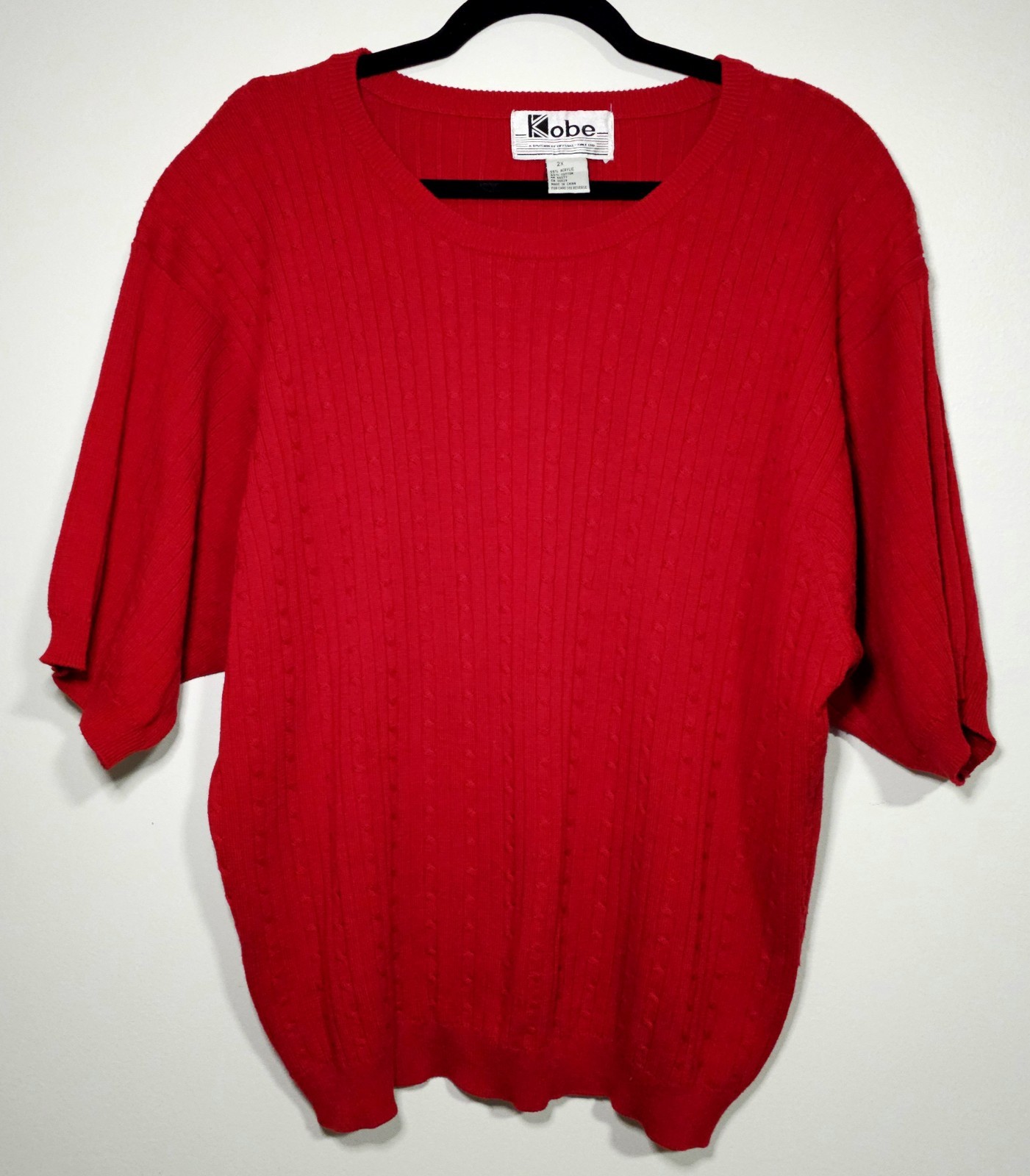 Vintage Kobe By Crystal-Kobe Red Cable Knit Acrylic Pullover Sweater 80s or 90s