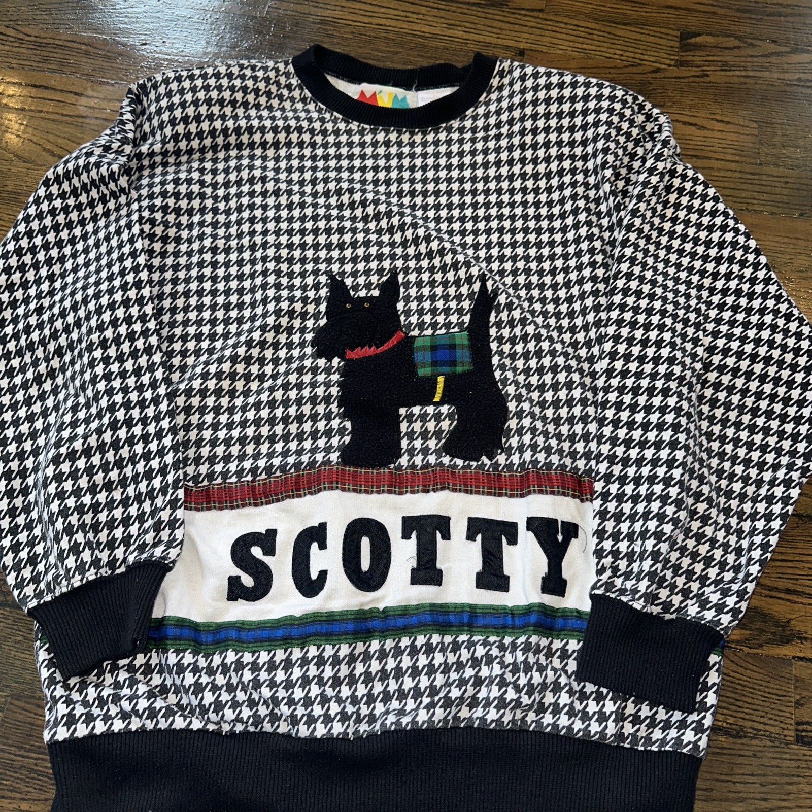 Vtg Marcy ‘N Me II~By Patrick Lee Scotty Dog~Houndstooth Top~large