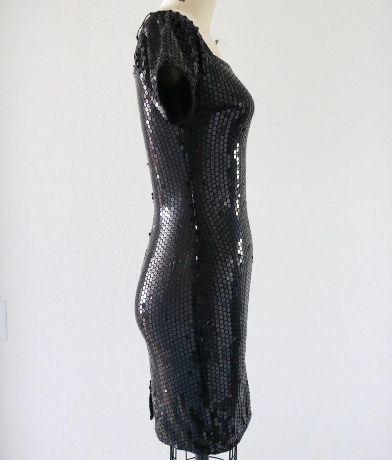 Dress Vintage Cocktail Sequin 80s 90s Womens Prom Black Formal Bodycon Sz XS