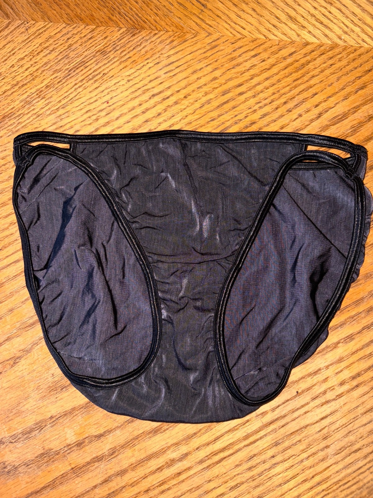 Vtg Y2K Vanity Fair Satin BLACK String Bikini Panty Underwear Size 6 Medium