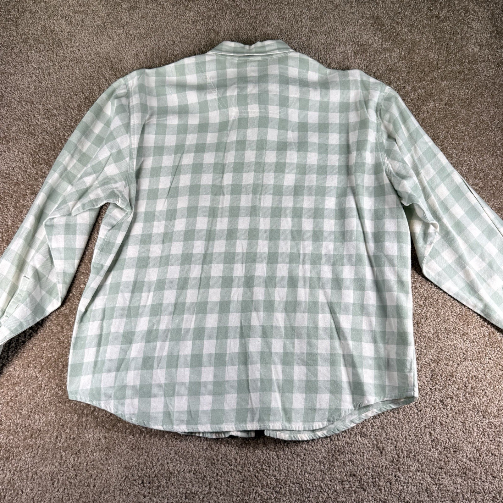 Vintage Montery By Koret Ivory And Green Gingham Checkered Longsleeve Button Up
