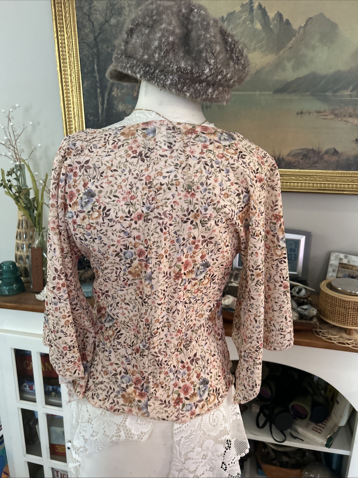 Anxiety Cafe Shirt Womens L Floral Babydoll Top Y2K VTG Fairy Grunge Large
