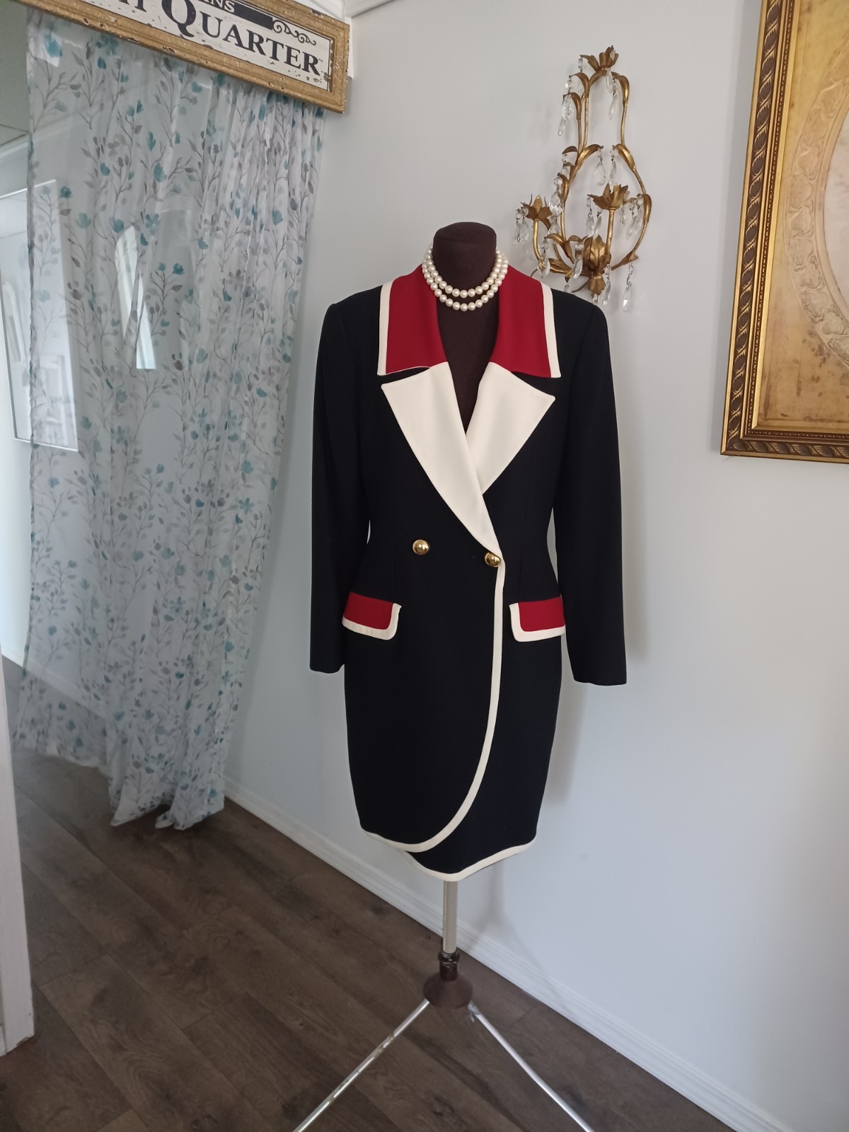 Vintage 80s TAHARI COLOR BLOCK Dress COAT EXCEPTIONAL SZ 8