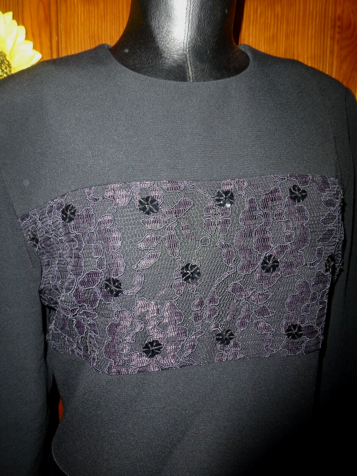 VTG BILL BLASS Black Sequin Lace Crepe Satin Evening Party Sheath DRESS sz 8 M