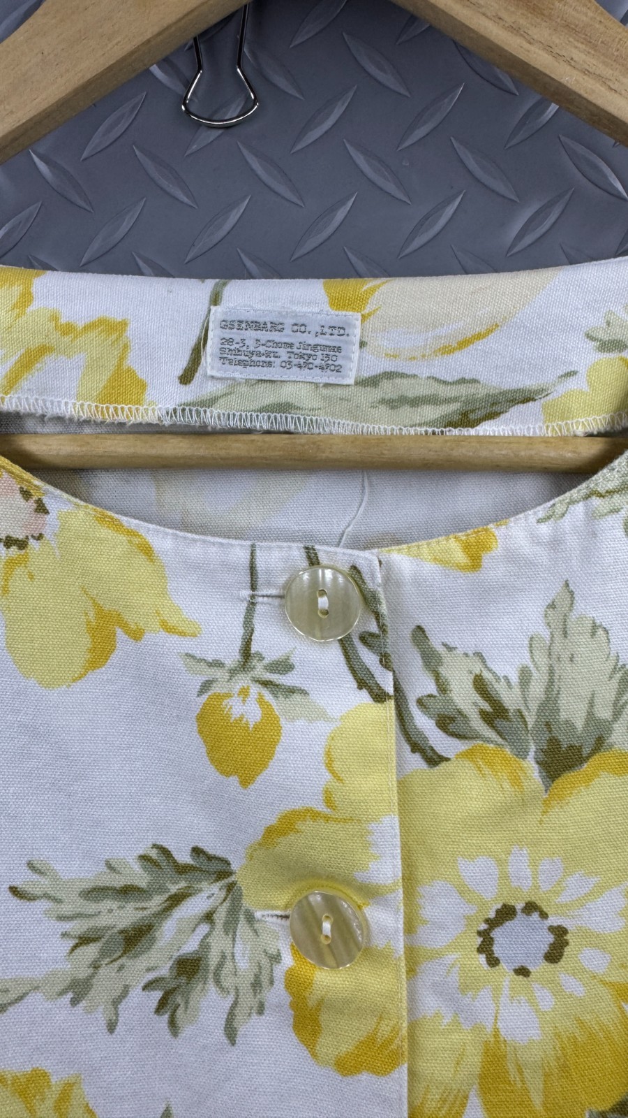 Vintage Greenbar Co. Floral Dress Yellow Flower Print Sleeveless Button Up