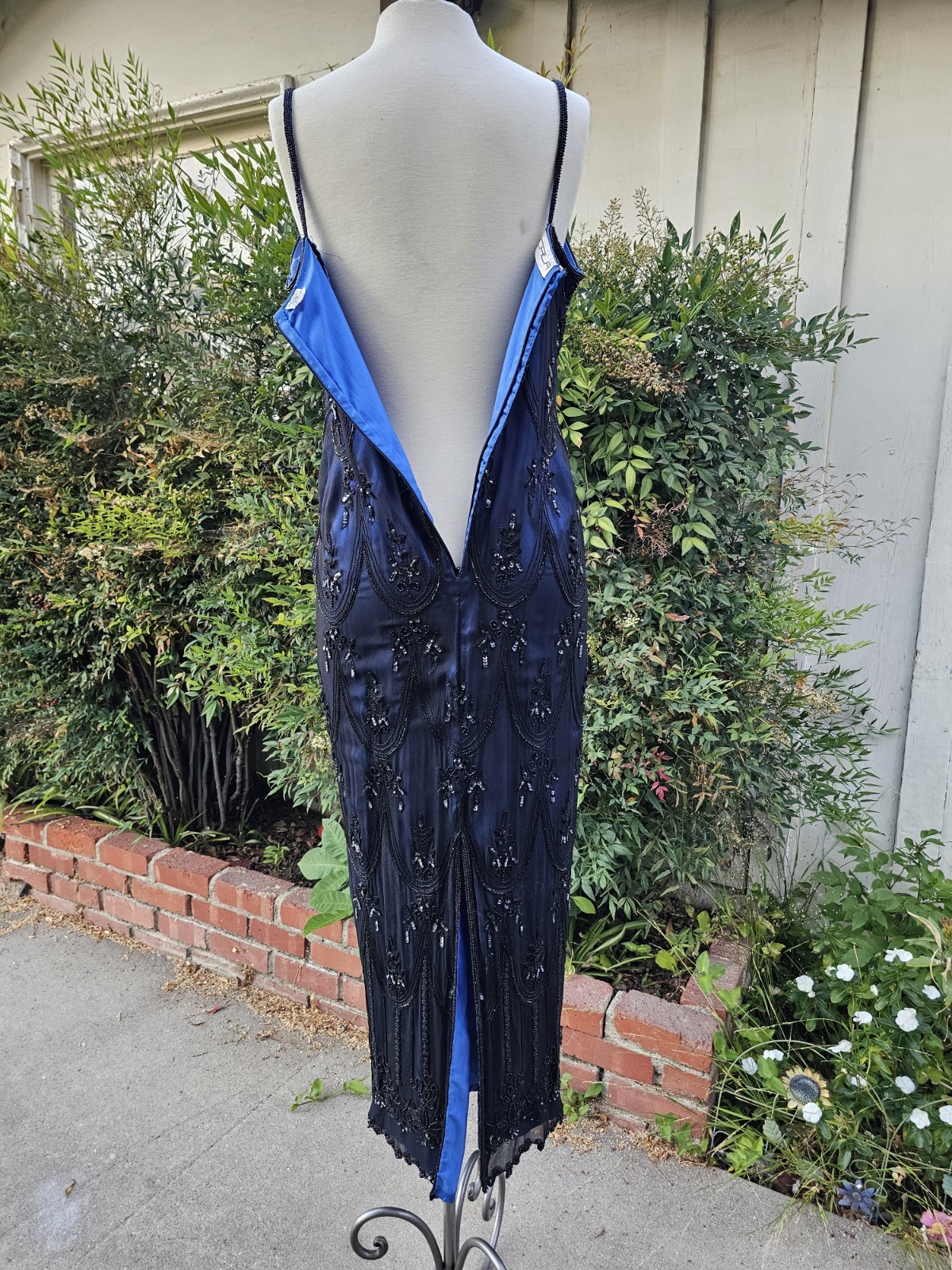 Vintage 1990s SCALA Art Deco Whimsigoth Hand Beaded Formal Evening Prom Gown