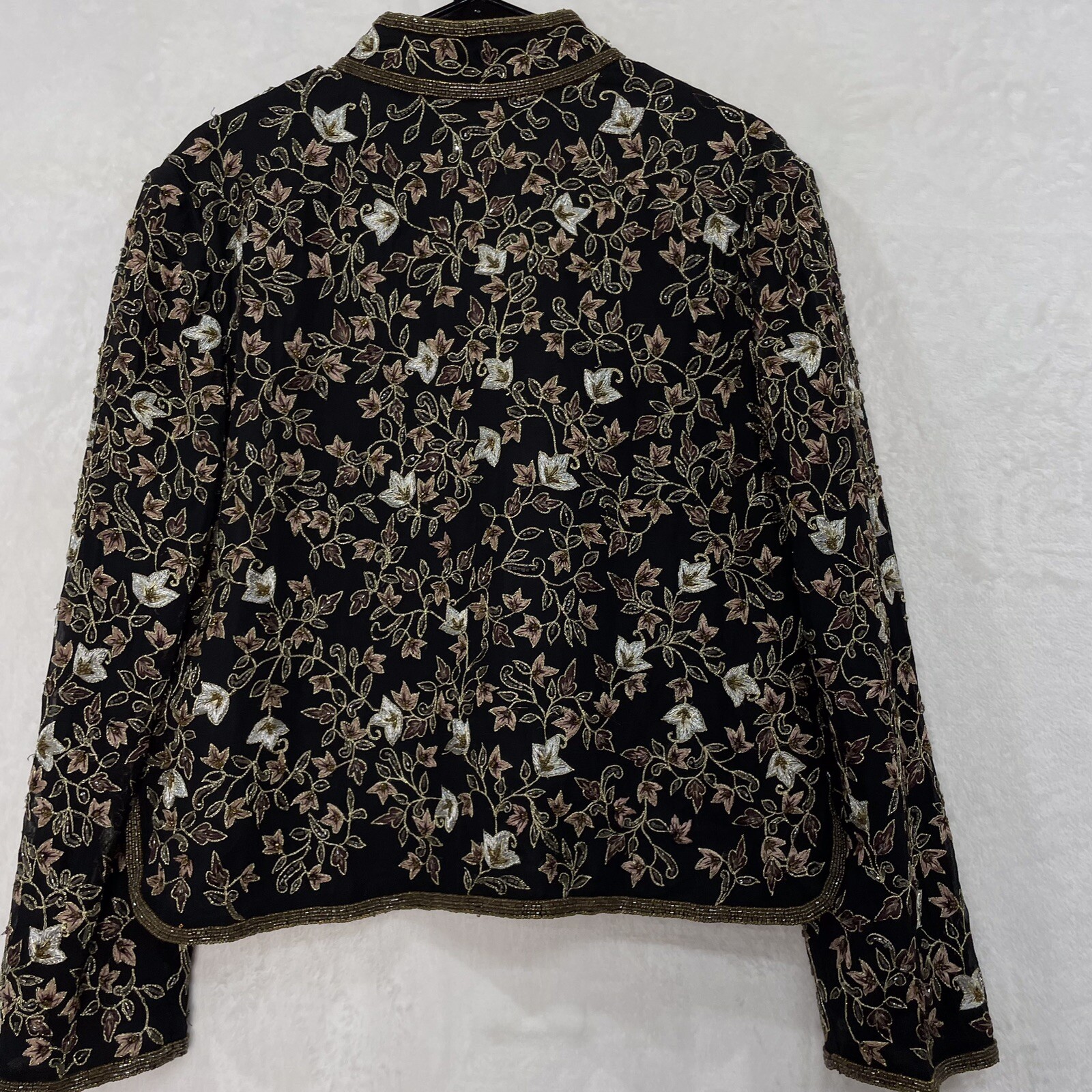 VTG Adrianna Papell Evening Silk Beaded Embroidered Jacket 16 Black Silver Gold