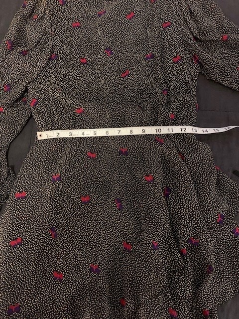 Vintage Hanae Mori silk butterfly polka dot lined Dress with Ruffle skirt Sz S