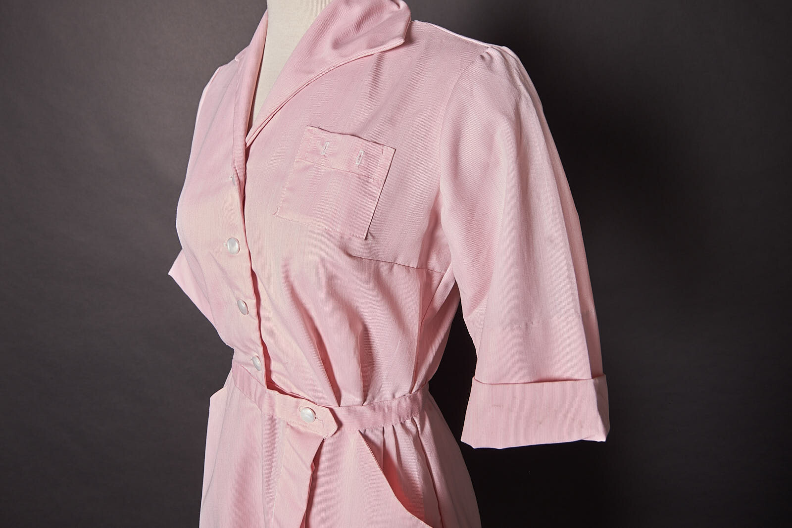 1970s Pink Candy Stripper Nurses Dress Uniform