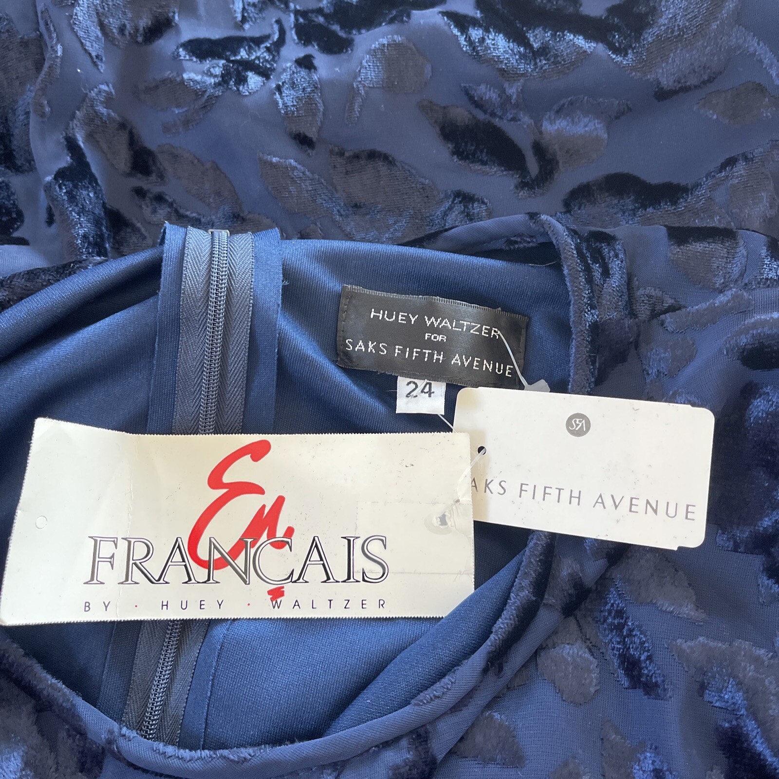 EN FRANCAIS By Huey Waltzer For Saks Fifth Avenue VTg 80’s Dress Blue Size 24