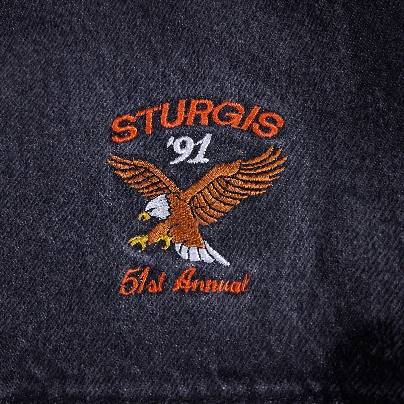 Vintage 1991 Sturgis Black Hills Motor Classic Denim Motorcycle Jacket Black MED