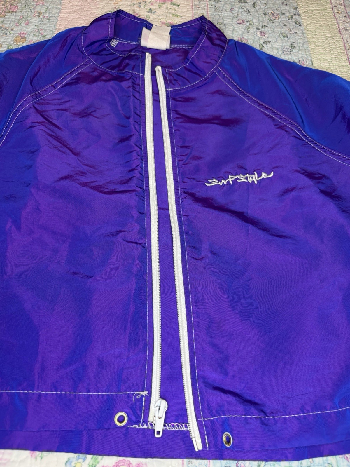 VTG 90s Y2K Surf Style Purple Iridescent Windbreaker Jacket & Board Shorts SM