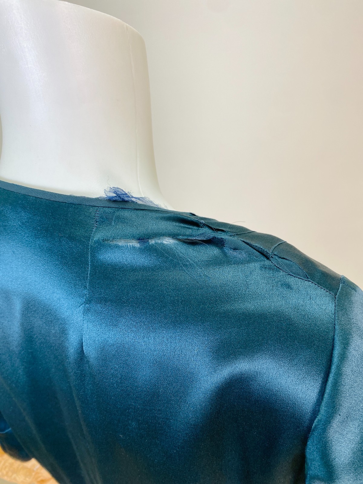 Antique Vintage Early 1920s Teal Blue Silk & Floral Lace Robe House Coat AS IS