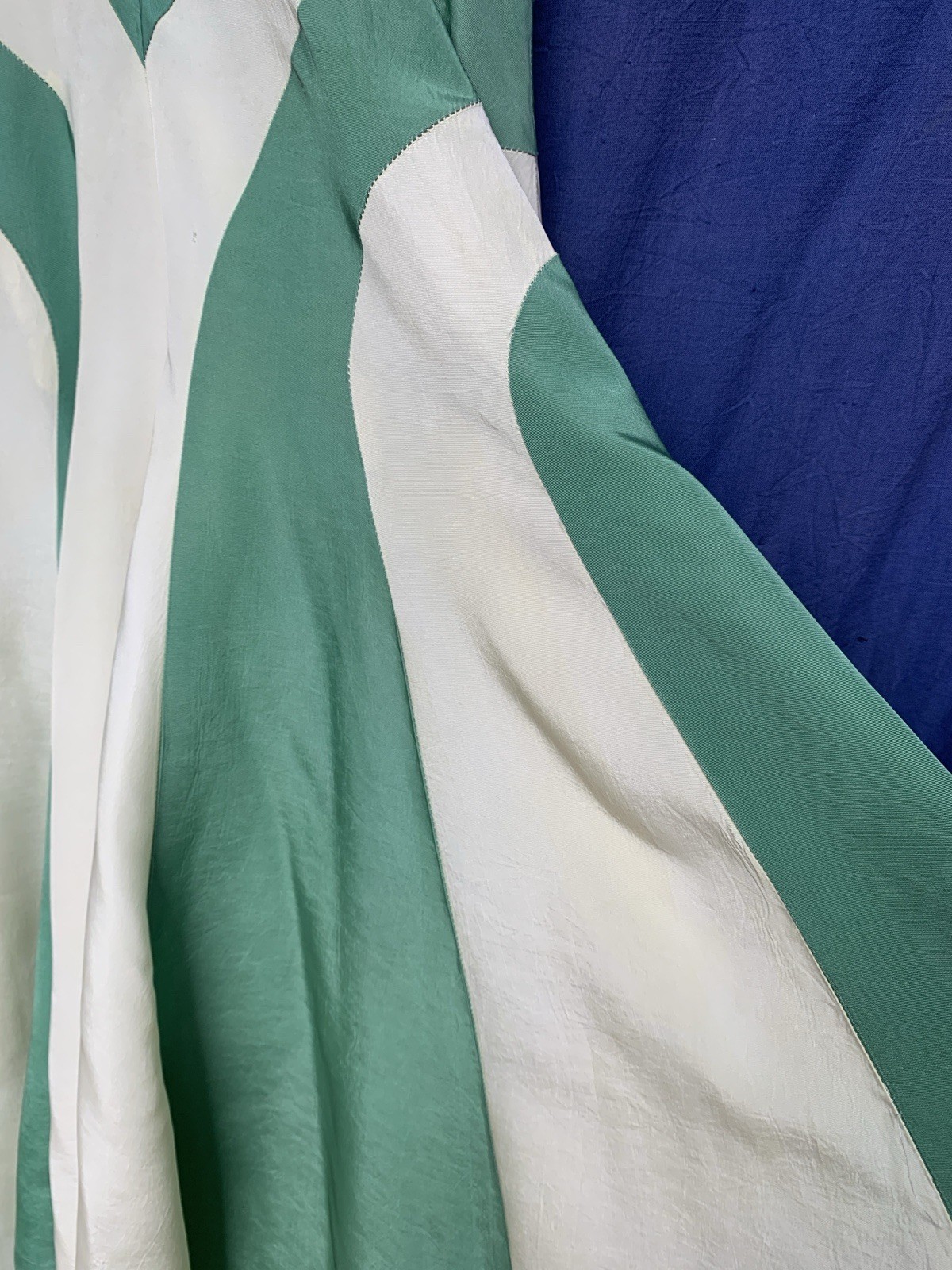 1940s Radial Stripe Rayon Taffeta Maxi Gown