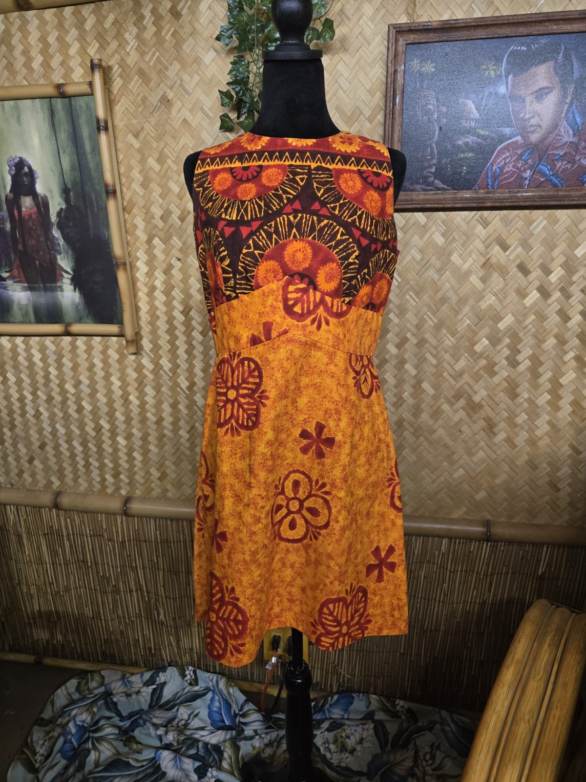 Vintage Robins Hawaii Hawaiian Barkcloth Aloha Dress w1260