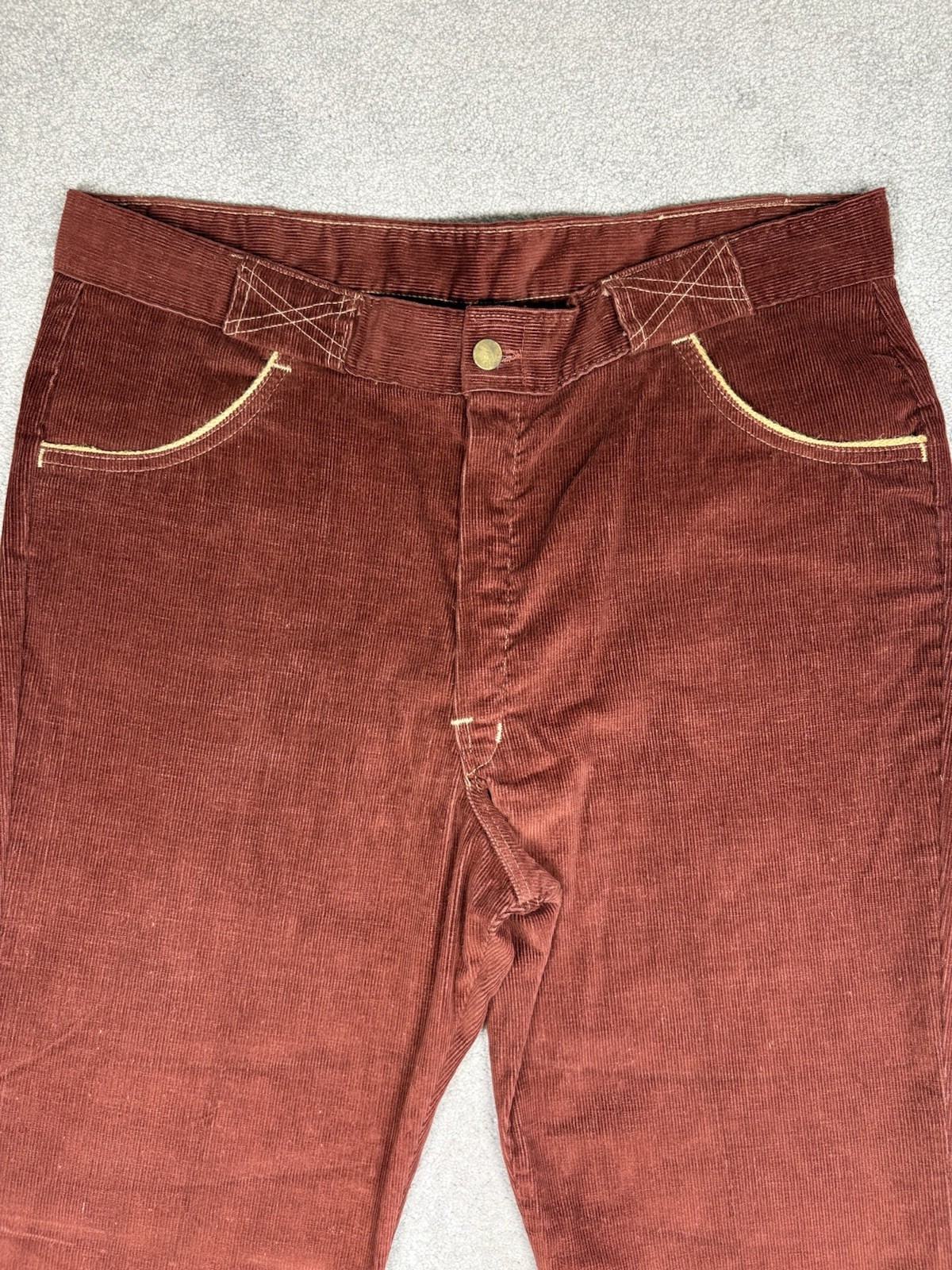 1960s Flare Corduroy Bell Bottoms Rust Red Vintage Talon Zipper Size 38×29
