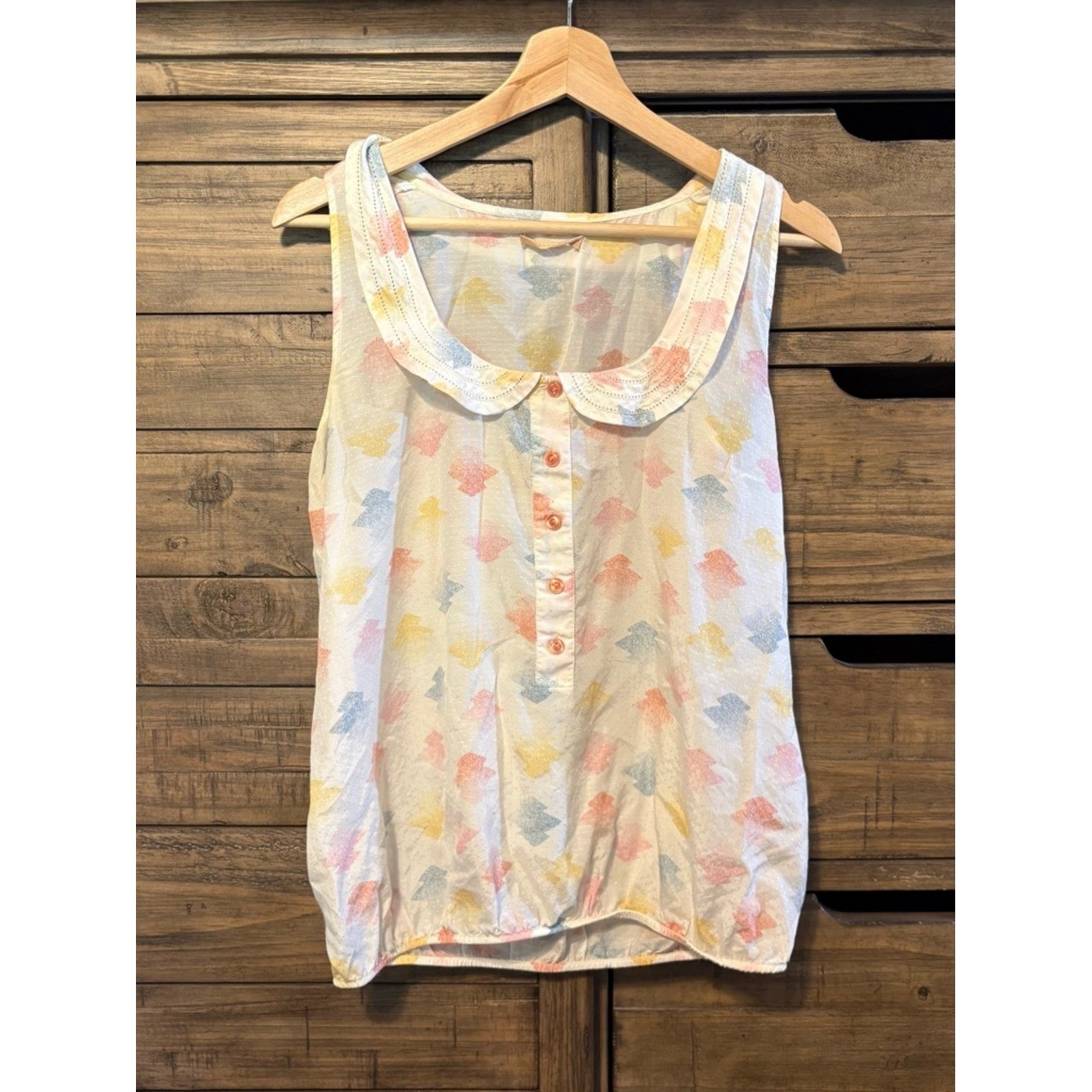 Vintage Sessùn Paris Silk Blend Sleeveless Blouse Peter Pan Collar Pastel Print
